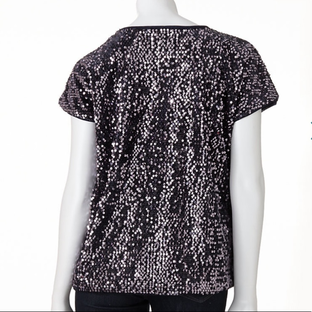 Jennifer Lopez Blue Waters Short-sleeved Crewneck Sequin Velour Top size XL